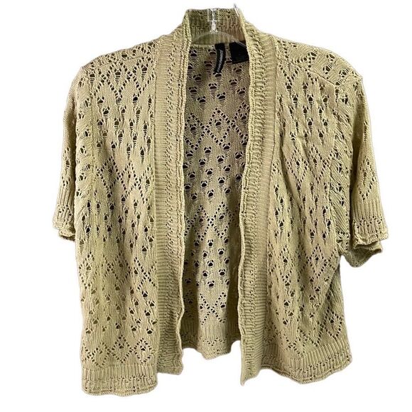 JASON MAXWELL Ladies Tan Open Knit Short Sleeve Cardigan Sweater, XL - Picture 1 of 6